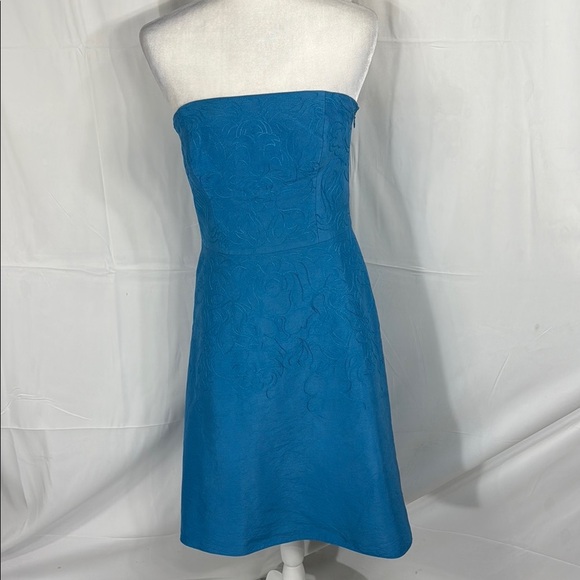 Ann Taylor Strapless Dress in Vibrant Blue 100% Silk Dress - Picture 2 of 8
